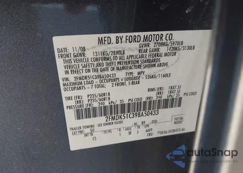 2009 Ford Flex Se из США, поврежденный, VIN 2FMDK51C39BA50433